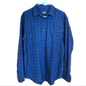 Patagonia Mens Organic Cotton Plaid Shirt Size MEDIUM Blue Black Long Sleeve
